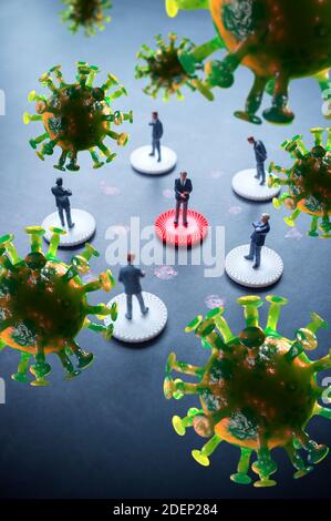 Miniaturunternehmer üben soziale Distanzierung, um die Ausbreitung des tödlichen Coronavirus zu verlangsamen Stockfoto