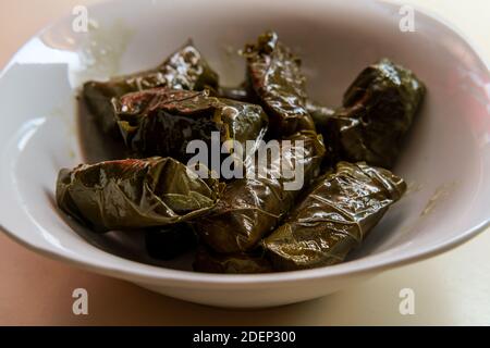 Armenische Yaprak dolma, gefüllte Traubenblätter Vorspeise Stockfoto