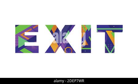 Das Wort EXIT Konzept in bunten Retro-Formen und Farben Illustration geschrieben. Stock Vektor