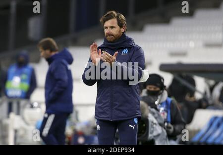 Marseille, Frankreich. Dezember 2020. Trainer von Olympique de Marseille Andre Villas-Boas während der UEFA Champions League, Gruppe C Fußballspiel zwischen Olympique de Marseille (OM) und Olympiacos FC (Olympiakos) am 1. Dezember 2020 im Stade Velodrome in Marseille, Frankreich - Foto Jean Catuffe / DPPI / LM Kredit: Paola Benini/Alamy Live News Stockfoto