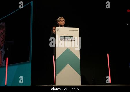 Bill Gates hält am 10. Oktober 2019 eine Rede beim Spendensammler-Tag auf der Sechsten Weltfondkonferenz in Lyon, Frankreich. Foto von Mathis Boussuge/ABACAPRESS.COM Stockfoto