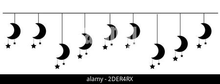 Girlande mit Mond und Sternen für Design oder Werbedekoration Stock Vektor