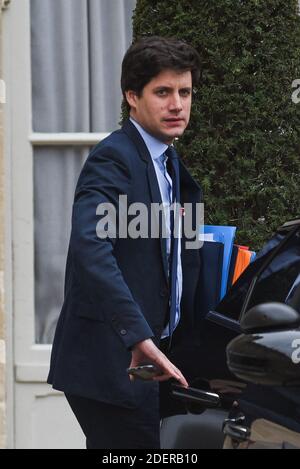 Der französische Minister für Städte und Wohnungswesen Julien Denormandie verlässt am 30. Oktober 2019 den Elysée-Palast in Paris. Foto von Julie Sebadelha/ABACAPRESS.COM Stockfoto