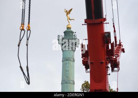 Ein Blick auf die Statue am Place de la Bastille, Paris, Frankreich am 6. November 2019. Foto von Julie Sebadelha/ABACAPRESS.COM Stockfoto