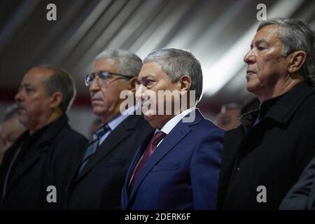 Ali Benflis hält am 10. November 2019 eine Pressekonferenz in Algier, Algerien, ab. Ali Benflis ist einer der fünf Kandidaten für die bevorstehenden Präsidentschaftswahlen im Dezember. Foto von Ammi Louiza/ABACAPRESS.COM Stockfoto