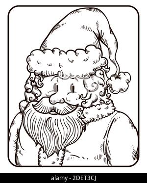 Santa Claus Porträt in handgezeichneten Stil mit traditionellen Kleidung im Inneren Rahmen. Stock Vektor