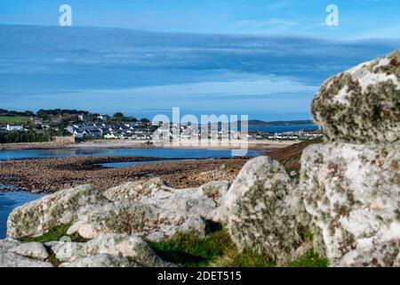 Porth Cressa Beach, Hugh Town, Porth Cressa, St. Mary's Isles of Scilly, Großbritannien Stockfoto