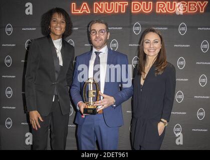 Wendie Renard , Jerome Garces (Bester Schiedsrichter) Gaetane Thiney, Teilnahme an der Rugby Night 2019, im Olympia Theater, am 25. November 2019, Paris, Frankreich. Foto von Loic Baratoux/ABACAPRESS.COM Stockfoto