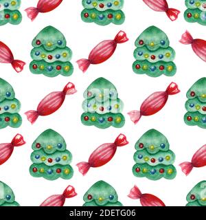 Ein nahtloses Muster zum Thema Weihnachten. Aquarelldarstellung Stockfoto