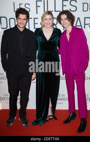 Louis Garrel, Greta Gerwig, Timothee Chalamet besuchen die 'Little Women' 'Les Filles du Docteur March' Premiere im Cinema Gaumont Marignan in Paris, Frankreich am 12. Dezember 2019. Foto von Nasser Berzane/ABACAPRESS.COM Stockfoto