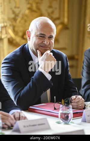 Der französische Hochkommissar für Rentenreform Laurent Pietraszewski bei einem Treffen über eine Rentenreform am 18. Dezember 2019 in der Residenz des französischen Premierministers, Hotel de Matignon, in Paris. Foto von Eliot Blondt/ABACAPRESS.COM Stockfoto