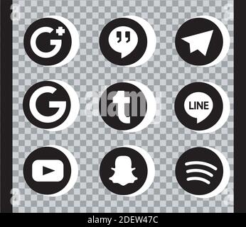 Bündel von neun Social Media Set-Symbole in schwarzem Hintergrund Stock Vektor