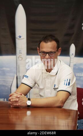 Kourou, Guyane, Frankreich am 26,2019. November.Stephane Israel CEO von Arianespace.mit der Einführung der Ariane Launcher Familie im Jahr 250 feiert Arianespace in diesem Jahr 2020 sein 40-jähriges Bestehen. Seit 1980 hat Arianespace insgesamt 318 Starts mit 688 Raumflugpassagieren für mehr als 100 Kunden durchgeführt, durchgeführt von 250 Ariane-Trägerraketen und der neuen Vega , Sojus. Ariane Launcher Familie,1,2,3,4,5 Versionen im Einsatz von Europa Spaceport in Französisch-Guayana seit 24/12/1979. Die Zukunft wird mit der kommenden Ariane 6 gesichert. Foto von Patrick Aventurier/ABACAPRESS.COM Stockfoto