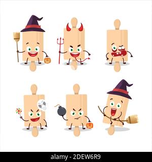 Halloween Ausdruck Emoticons mit Cartoon-Charakter von Nudelholz Stock Vektor