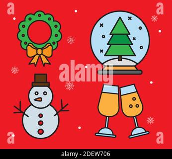 Bündel von vier weihnachts-Set-Linie und füllen Symbole Stock Vektor