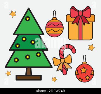 Bündel von fünf weihnachts-Set-Linie und füllen Symbole Stock Vektor