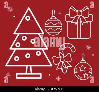 Bündel von fünf weihnachts-Set-Symbole Stock Vektor