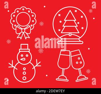 Bündel von vier weihnachts-Set-Symbole Stock Vektor