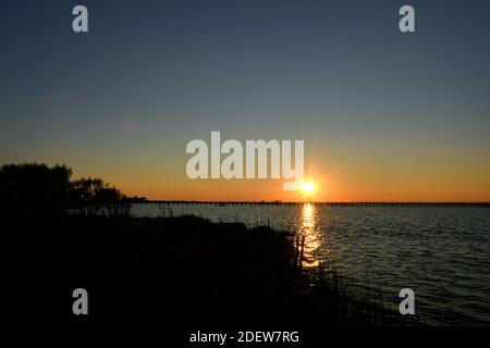 Chincoteague Sonnenuntergang vom Ufer Stockfoto