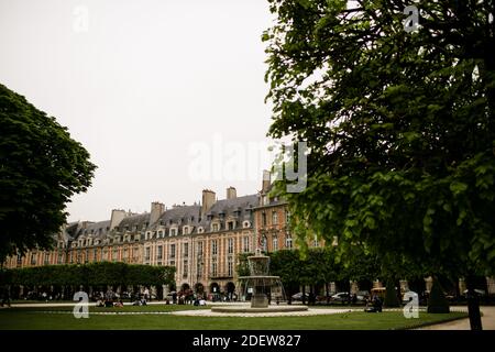 Blick vom Rasen des Place des Vosges Stockfoto