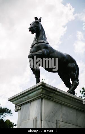 Istanbul / Türkei - 08,31.2019: Pferdestatue. Es ist schwarz und majestätisch Stockfoto