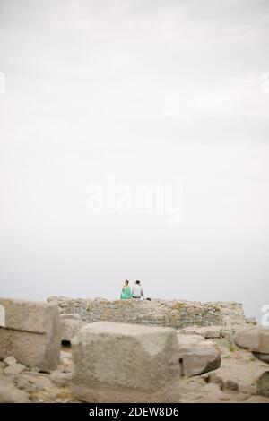 Tempel der Athena. Touristenpaar. Stockfoto