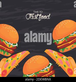 Hamburger und Pizza Portionen lecker Fast Food Vektor Illustration Design Stock Vektor