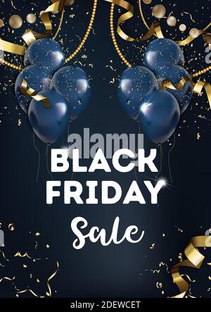 Black friday Verkauf Ballons und Gold Lametta Vektor Stock Vektor