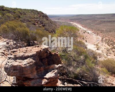 Blick auf den Murchison River vom Loop Lookout, Kalbarri National Park, Western Australia. Stockfoto
