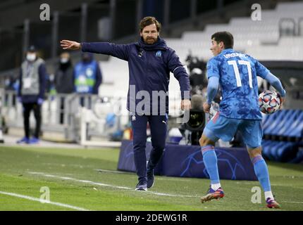Marseille, Frankreich. Dezember 2020. Trainer von Olympique de Marseille Andre Villas-Boas während der UEFA Champions League, Gruppe C Fußballspiel zwischen Olympique de Marseille (OM) und Olympiacos FC (Olympiakos) am 1. Dezember 2020 im Stade Velodrome in Marseille, Frankreich - Foto Jean Catuffe / DPPI / LM Kredit: Paola Benini/Alamy Live News Stockfoto
