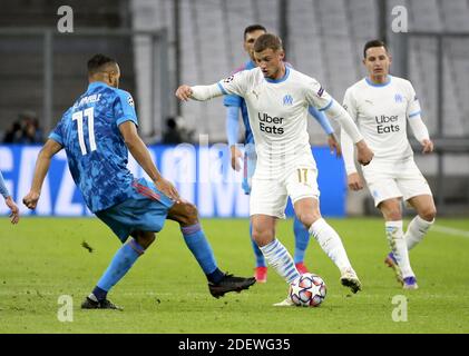 Marseille, Frankreich. Dezember 2020. Michael Cuisance von Marseille während der UEFA Champions League, Gruppe C Fußballspiel zwischen Olympique de Marseille (OM) und Olympiacos FC (Olympiakos) am 1. Dezember 2020 im Stade Velodrome in Marseille, Frankreich - Foto Jean Catuffe / DPPI / LM Kredit: Paola Benini/Alamy Live News Stockfoto