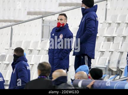 Marseille, Frankreich. Dezember 2020. Mathieu Valbuena von Olympiacos in den Ständen während der UEFA Champions League, Gruppe C Fußballspiel zwischen Olympique de Marseille (OM) und Olympiacos FC (Olympiakos) am 1. Dezember 2020 im Stade Velodrome in Marseille, Frankreich - Foto Jean Catuffe / DPPI / LM Kredit: Paola Benini/Alamy Live News Stockfoto