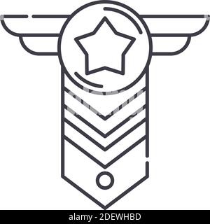 Militär Emblem Symbol, lineare isolierte Illustration, dünne Linie Vektor, Web-Design-Zeichen, Umriss Konzept Symbol mit editierbaren Strich auf weißem Hintergrund Stock Vektor