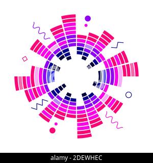 Geometrischer, kreisförmiger Neon-Equalizer in Farbe. EQ Round Audio-Schallwellen. Vektorgrafik. Stock Vektor