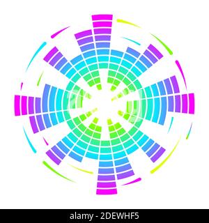 Geometrischer, kreisförmiger Neon-Equalizer in Farbe. EQ Round Audio-Schallwellen. Vektorgrafik. Stock Vektor