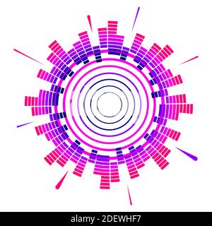 Farbiger geometrischer runder Neon-Equalizer. EQ Round Audio-Schallwellen. Vektorgrafik isoliert auf weißem Hintergrund. Stock Vektor