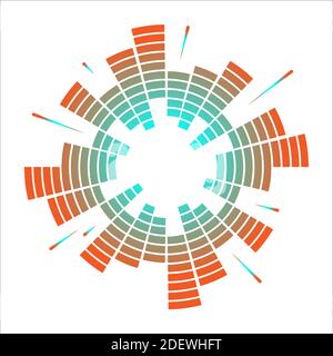 Geometrischer runder Farbausgleich. EQ Round Audio-Schallwellen. Vektorgrafik isoliert auf weißem Hintergrund. Stock Vektor