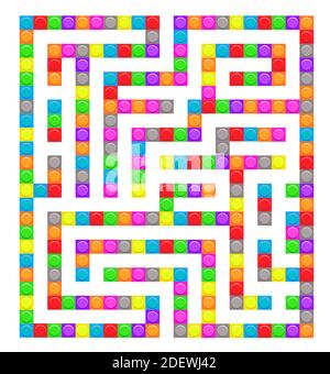 Square Labyrinth Ziegel Spielzeug Labyrinth Spiel für Kinder. Rätsel der Labyrinthlogik. Ein Eingang und ein richtiger Weg. Vektorgrafik flach Stock Vektor