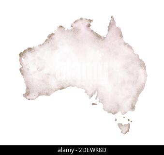 Handgezeichnete Aquarellkarte von Australien isoliert auf Weiß. Stockfoto