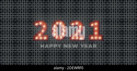 Frohes Neues Jahr 2021. text der roten 3D-Markierte Glühbirne für die Neujahrsfeier Stock Vektor