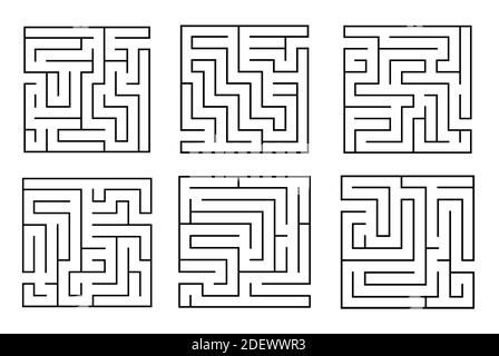 Set von quadratischen Labyrinth Labyrinth-Spiel für Kinder. Labyrinth Logik Rätsel. Ein richtiger Weg zu gehen. Vektorgrafik flach Stock Vektor