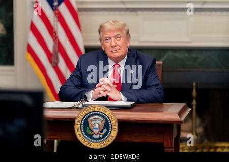 WASHINGTON DC, USA - 26. November 2020 - Präsident Donald J. Trump spricht am Donnerstag, den 26. November 2020, während eines Danksagung mit Militärpersonal Stockfoto