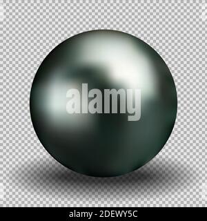 Realistische schwarze Perle. 3D-Kugel auf transparentem Hintergrund. Isoliertes Vektorobjekt. EPS 10 Stock Vektor