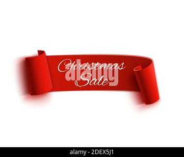 Weihnachtsangebot, rotes realistisches Papierband. Stock Vektor
