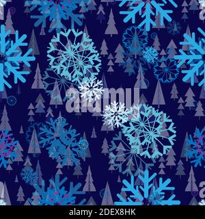 Nahtlose Wiederholung Hintergrund von verschiedenen Arten von Schneeflocken Stock Vektor