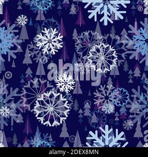 Nahtlose Wiederholung Hintergrund von verschiedenen Arten von Schneeflocken Stock Vektor