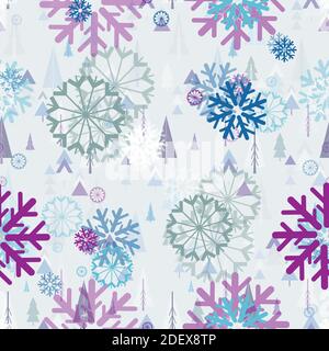 Nahtlose Wiederholung Hintergrund von verschiedenen Arten von Schneeflocken Stock Vektor