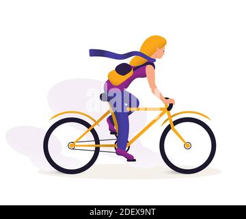 Vektor-Illustration für Sportwoman-Training. Aktivitäten im Freien. Weibliche Zeichentrickfigur Reisen. Eco-Transport-Bild. Stock Vektor
