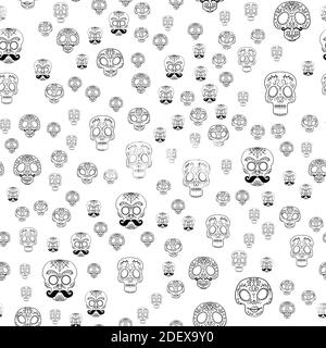 Totenkopf Nahtloser Hintergrund. Mexikanischer Tag der Toten. Freihandzeichnung. Stock Vektor