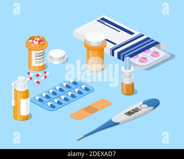 Isometrisches 3D-Apothekenkonzept. Stock Vektor